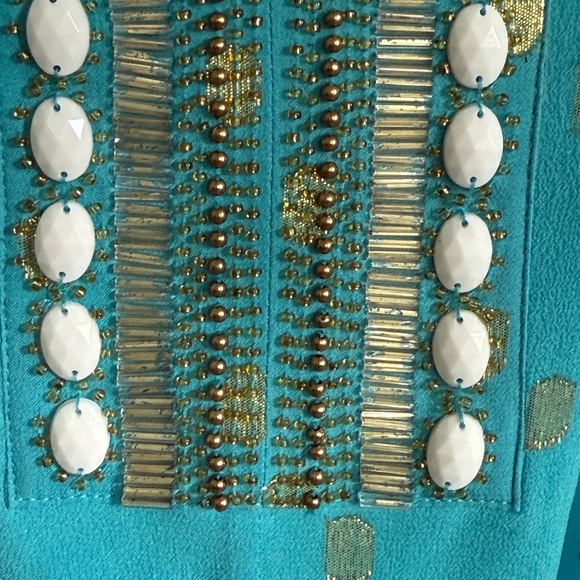 Lilly Pulitzer Aqua Blue Metallic Dot Silk Dress - Picture 7 of 12